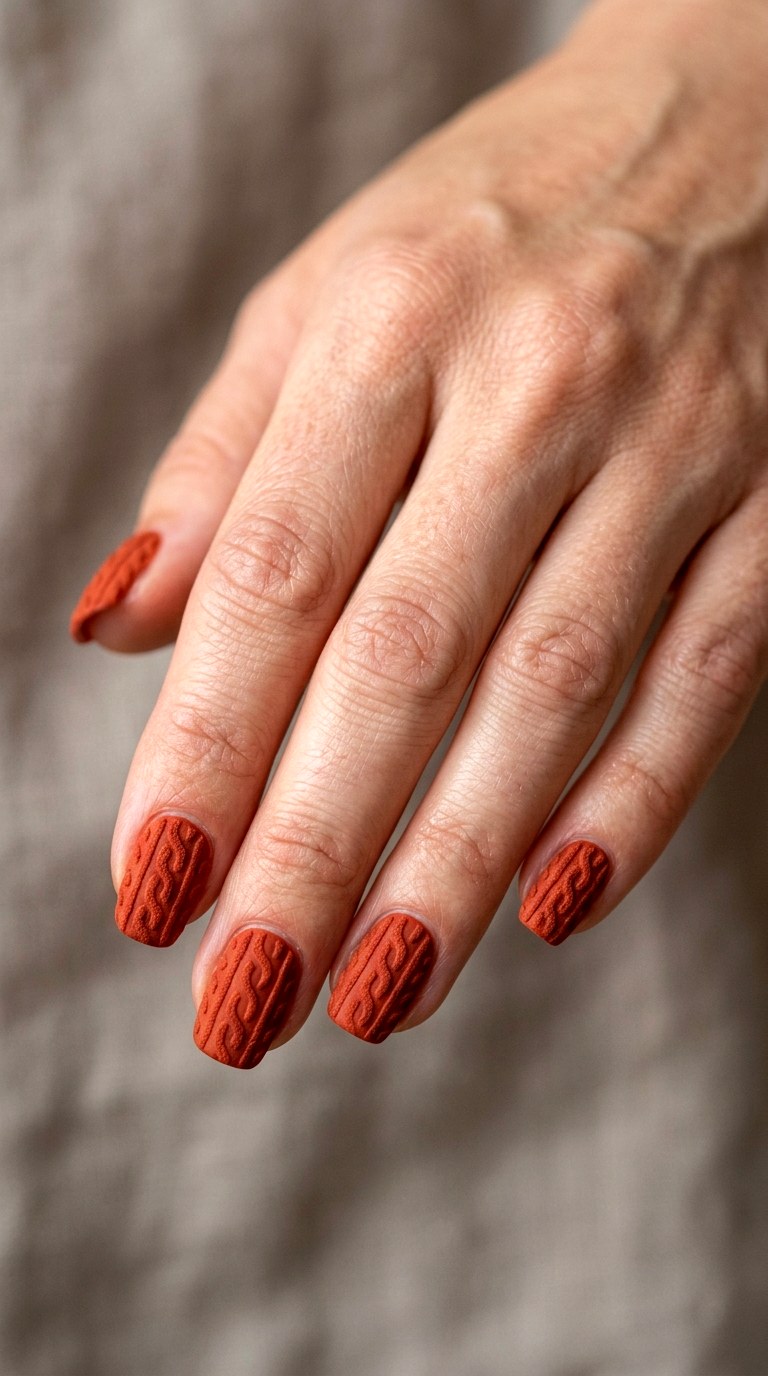 Maple Red Knitted Nail Design - 23 sweater nails fall nail art design ideas