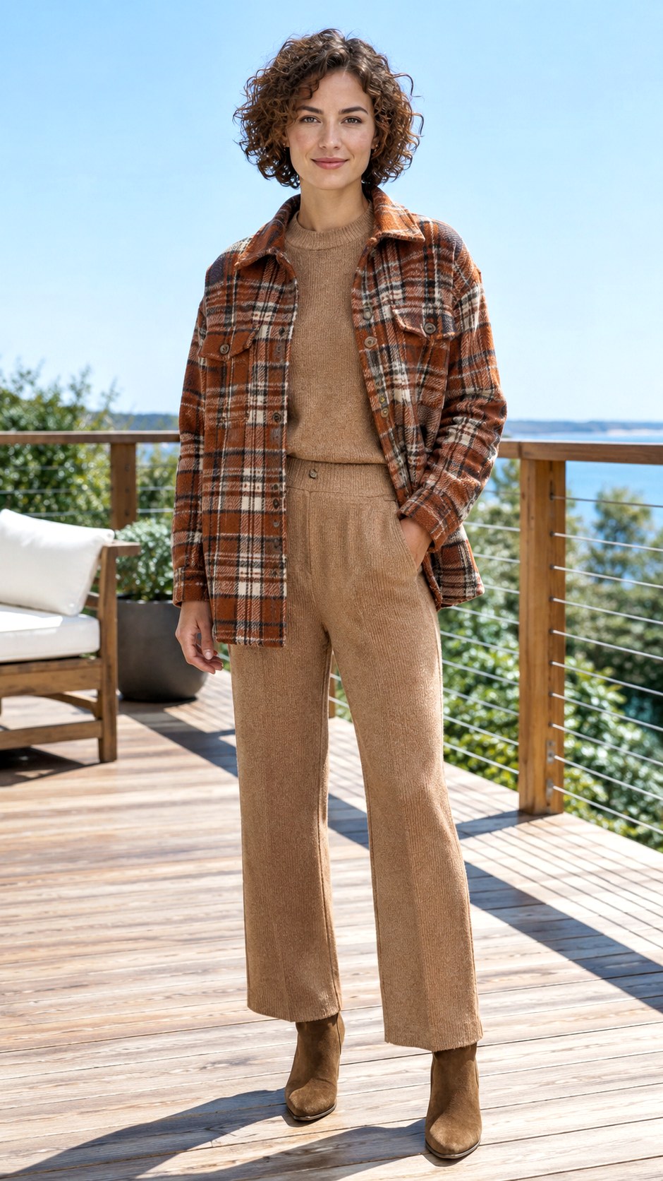Matching Knit Set And Shacket - 24 check shacket outfit ideas