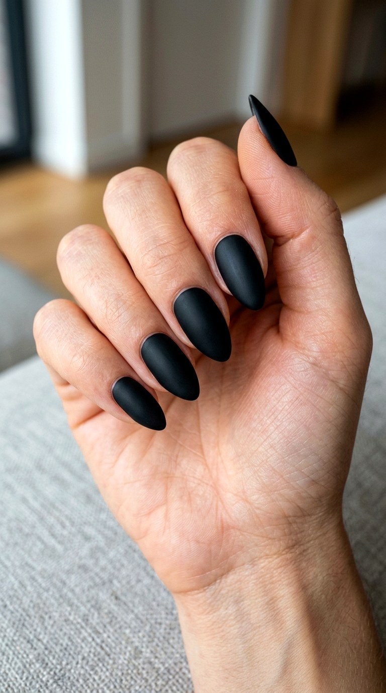 Matte Black Midnight Nails - 23 simple halloween nail ideas