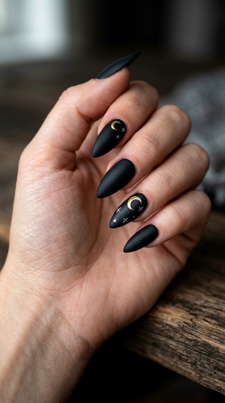 Matte Black Witchy Nails - 25 spooky nail ideas
