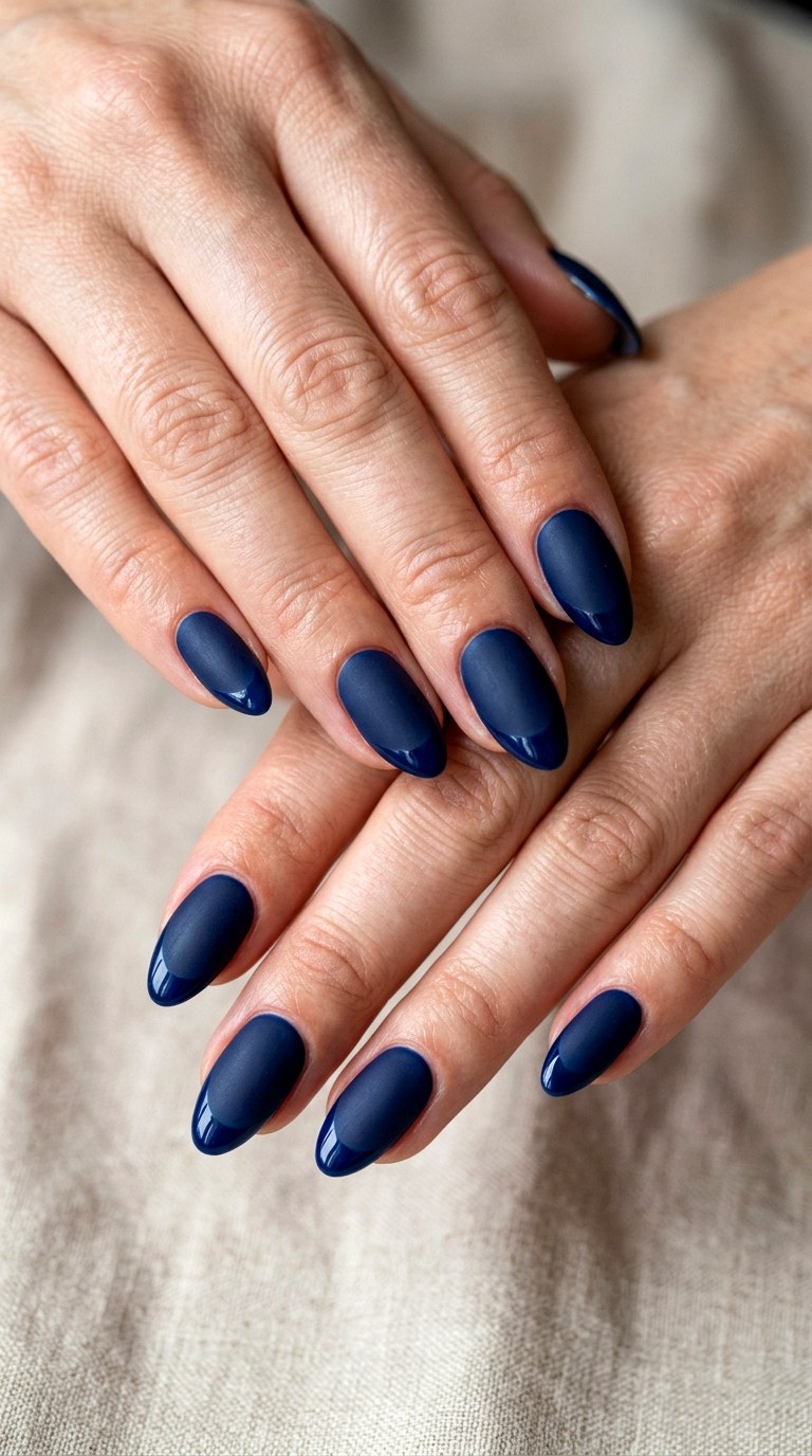 Matte Navy With Glossy Tips - 22 dark blue nail design ideas