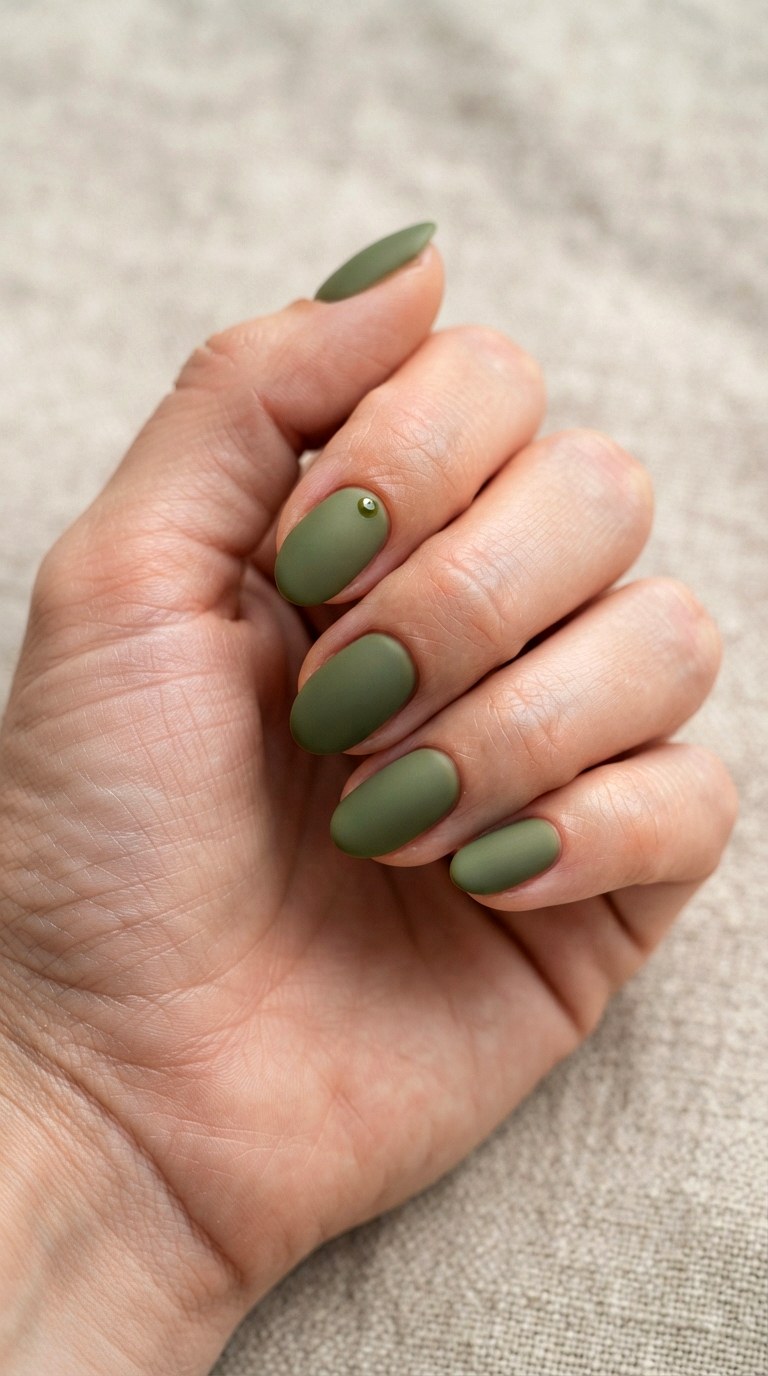Matte Olive Green Nails - 24 Green Nail ideas