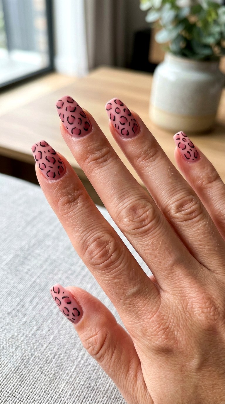 Matte Pink Leopard Nails - 20 Pink leopard nail design ideas