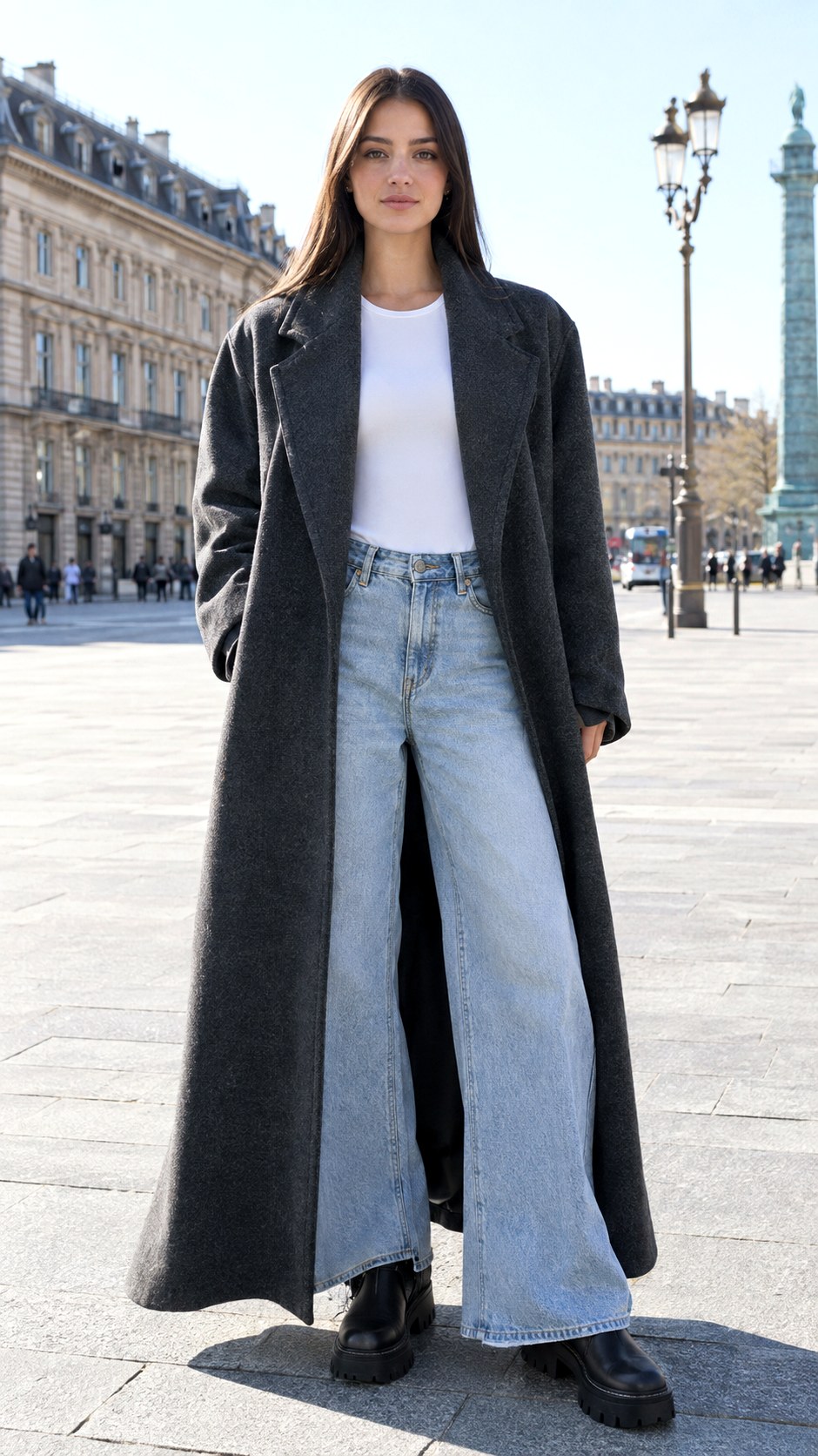 Maxi Coat With Wide Leg Jeans - 23 fall fashion outfit ideas