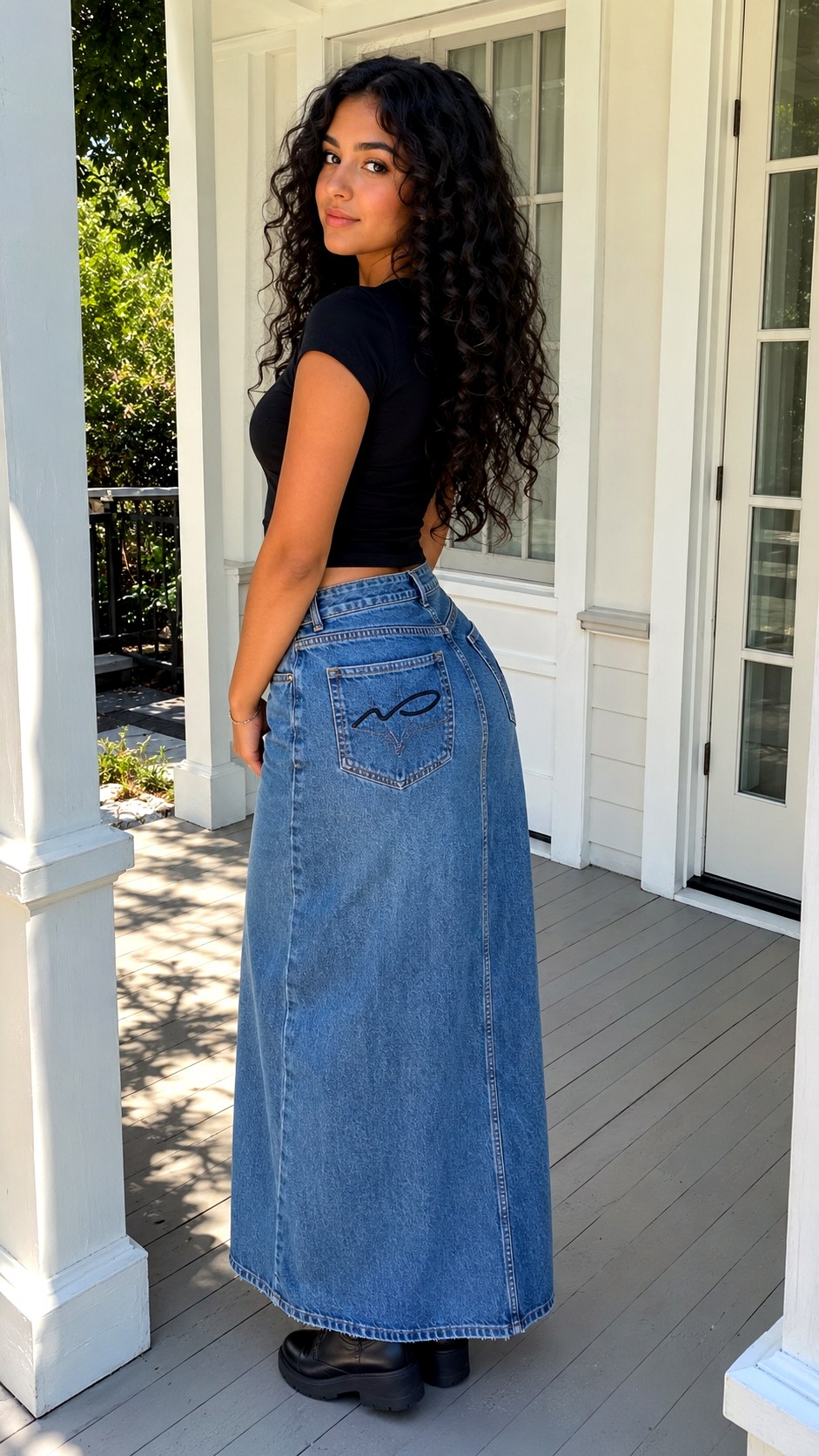 Maxi Denim Skirt Script Pocket - 21 black pocket script font denim