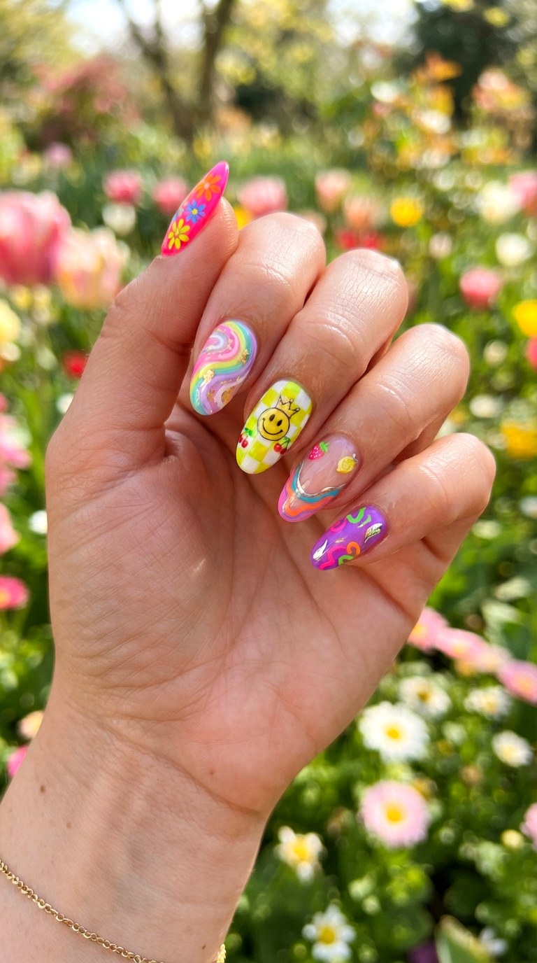 Maximalist Spring Mix Nails - 25 brigh spring funky nail ideas