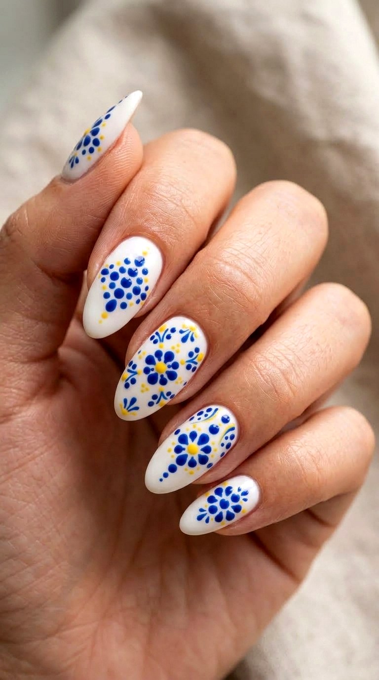 Mediterranean Tile Dots - 21 Italian summer polka dot Nail ideas