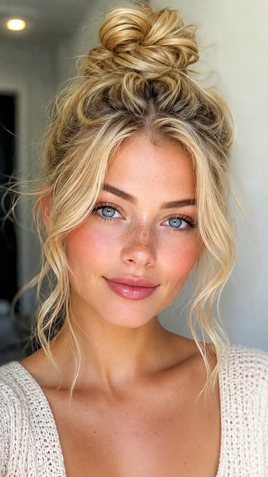 Messy Top Knot With Face Framing - 25 y2k bun hairstyle ideas