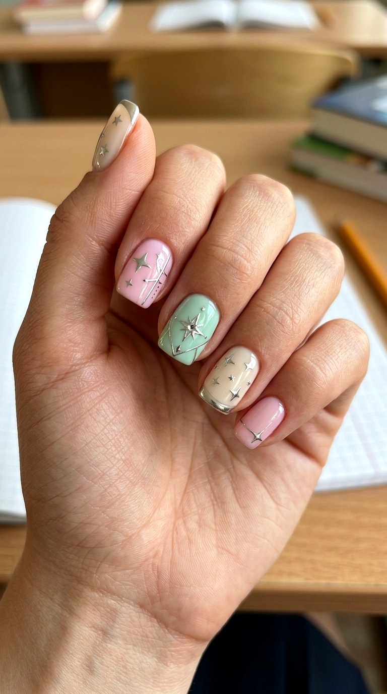 Metallic Accent School Nails - 23 first day of school nail ideas