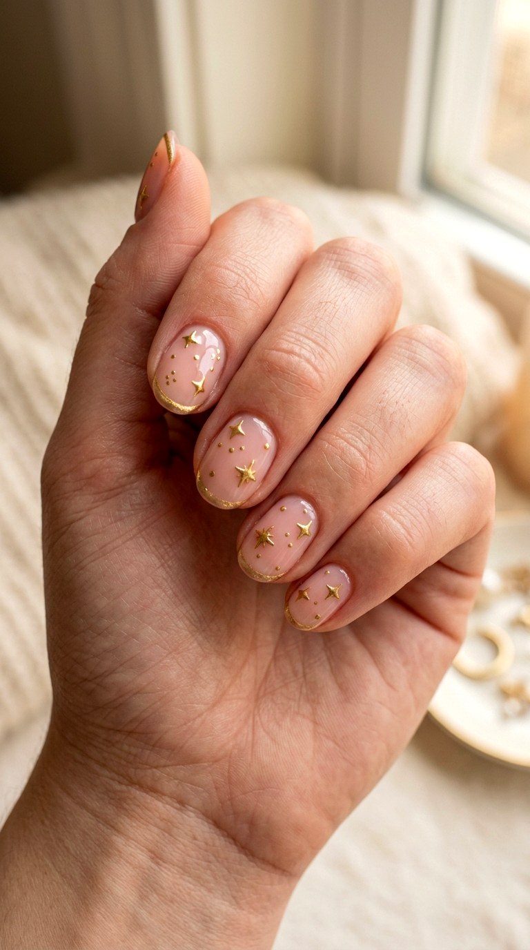 Metallic Gold Star Nails - 24 y2k star short nail ideas