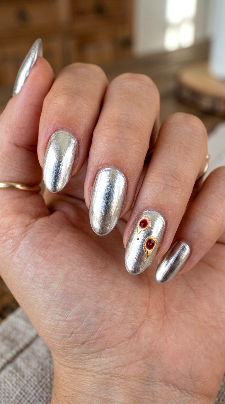 Metallic Vampire Bite Halloween Nails - 20 halloween nail art ideas