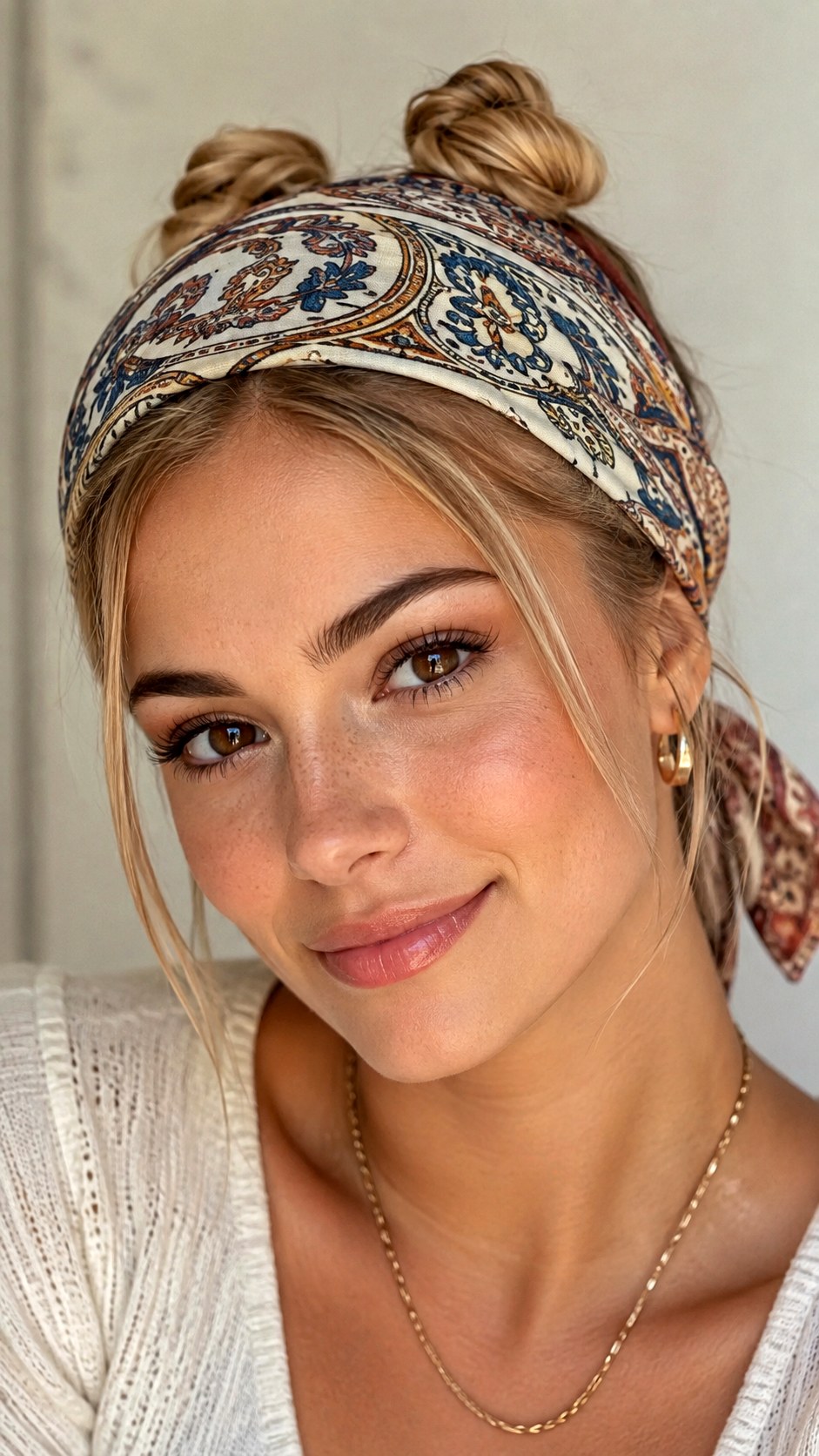 Micro Buns With YK Bandana - 25 y2k bun hairstyle ideas