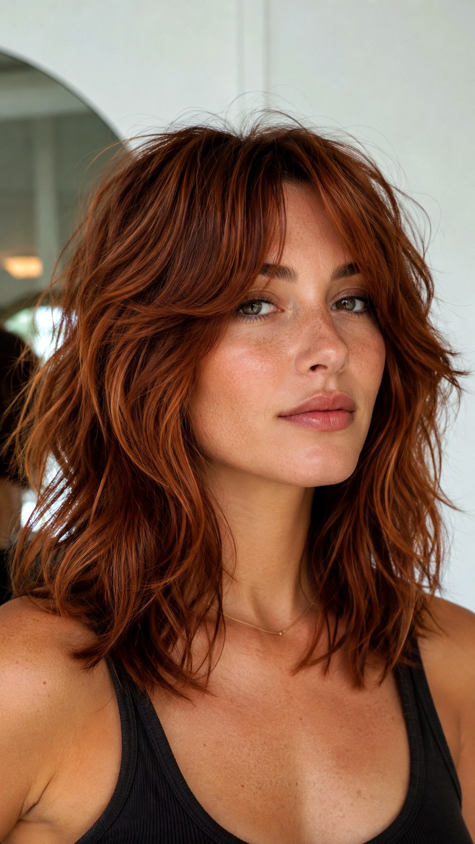 Mid Length Auburn Wavy Wolf Cut - 23 wavy wolf cut hairstyle ideas
