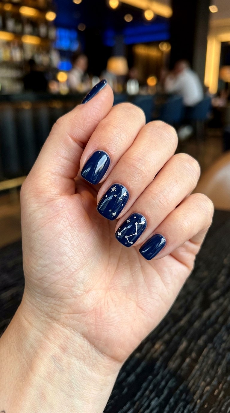 Midnight Blue Star Accent Nails - 24 blue nails short ideas
