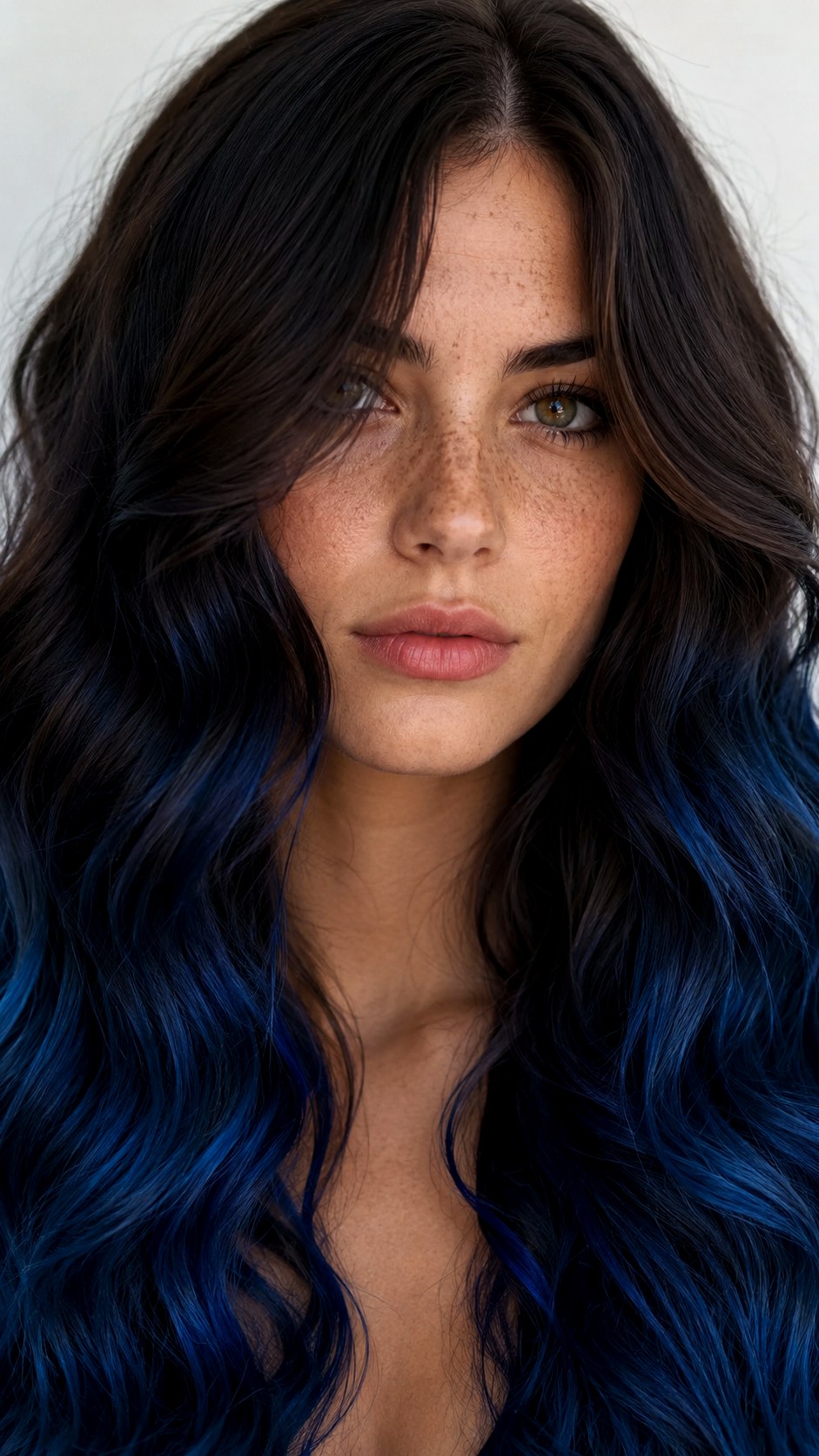 Midnight Blue Tips on Wavy Hair - 23 wavy hair highlights ideas