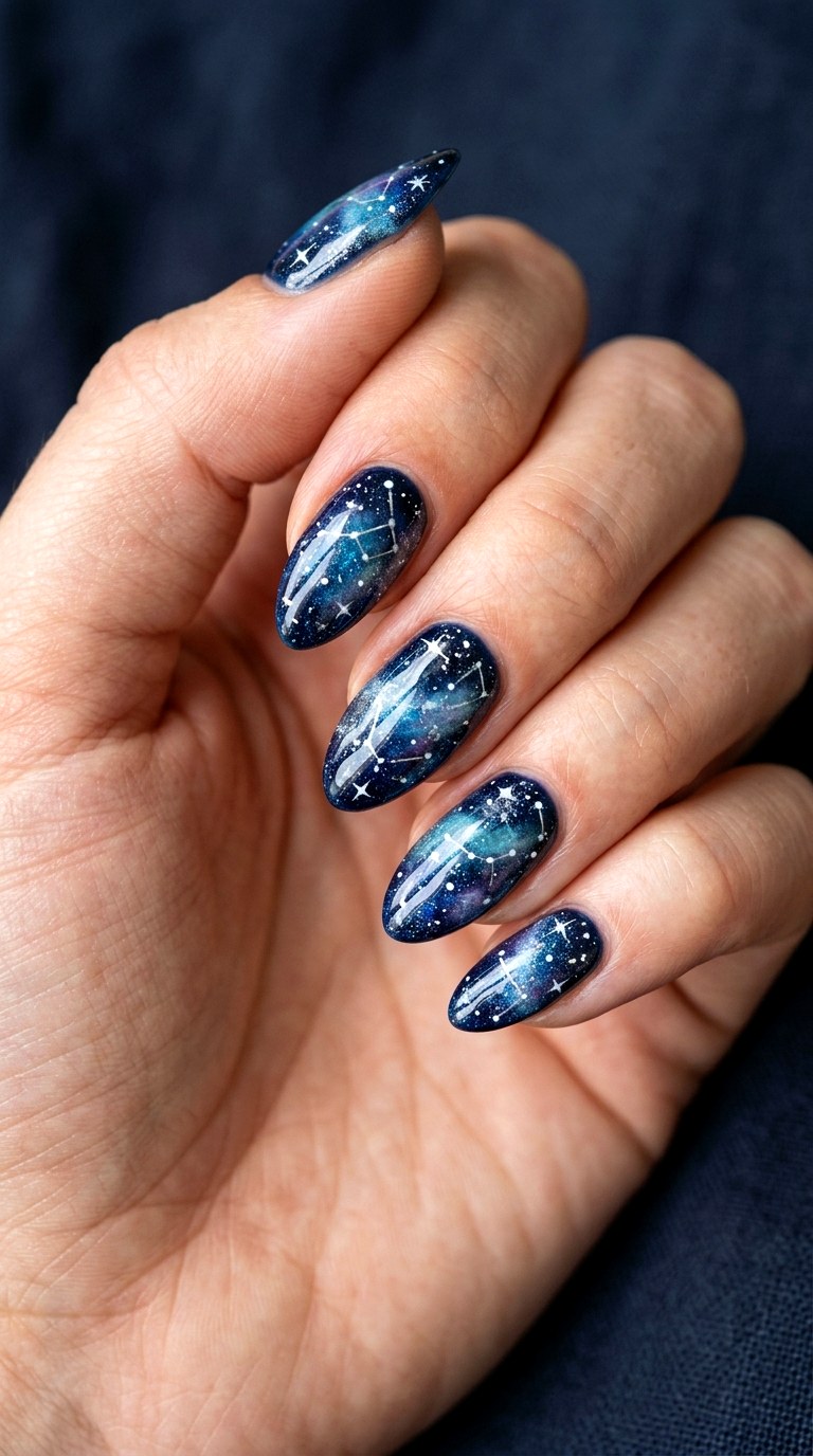 Midnight Galaxy Nail Art - 22 dark blue nail design ideas