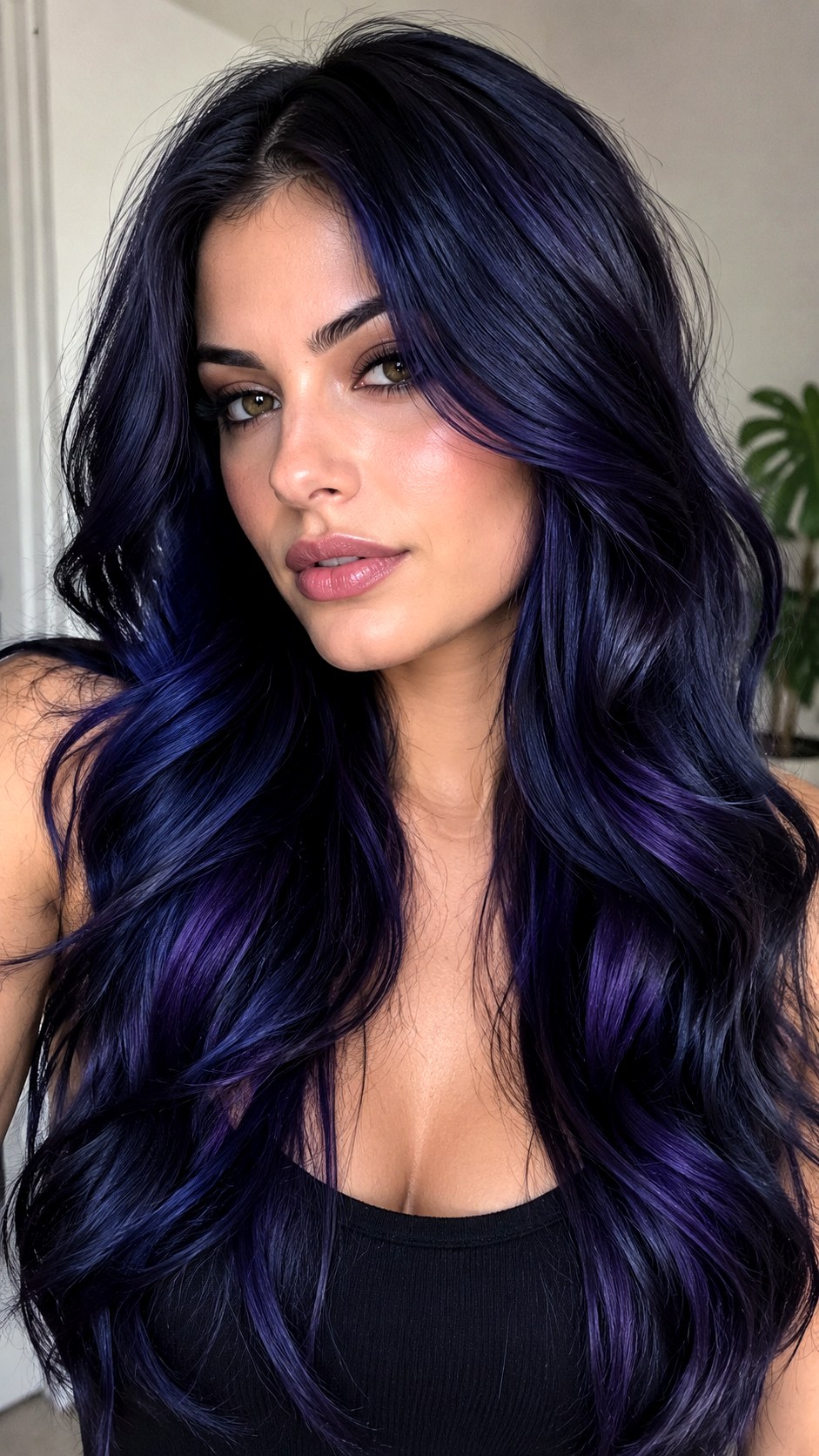 Midnight Indigo Wavy Layers - 24 violet hair color ideas