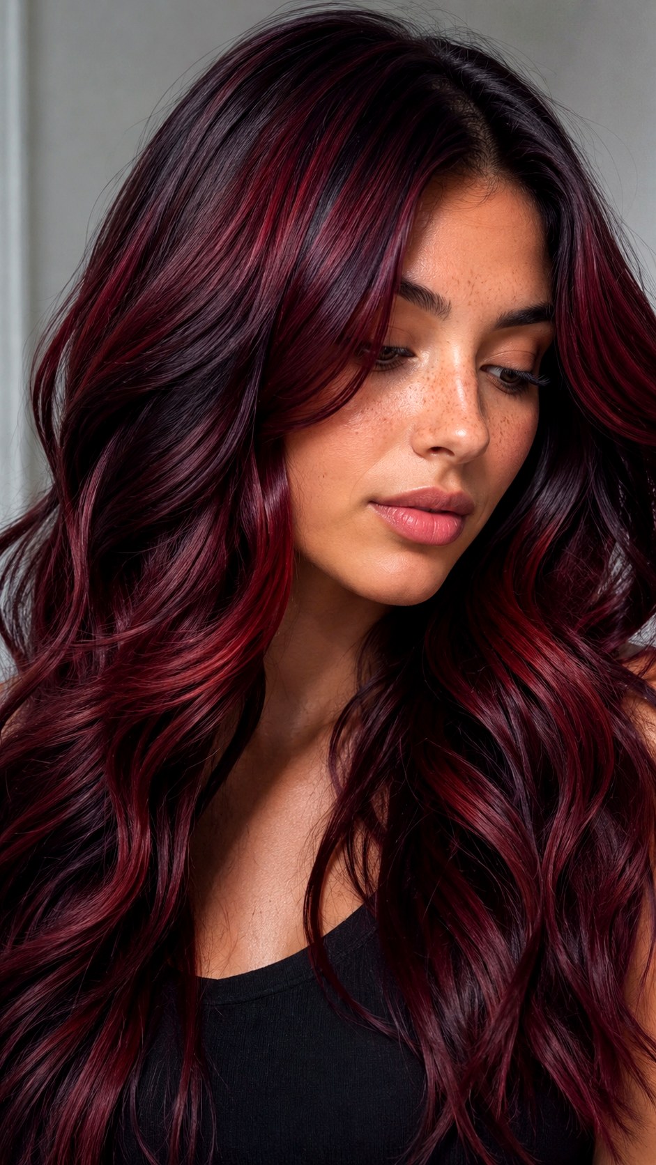 Midnight Ruby Burgundy Lights - 21 black hair color ideas