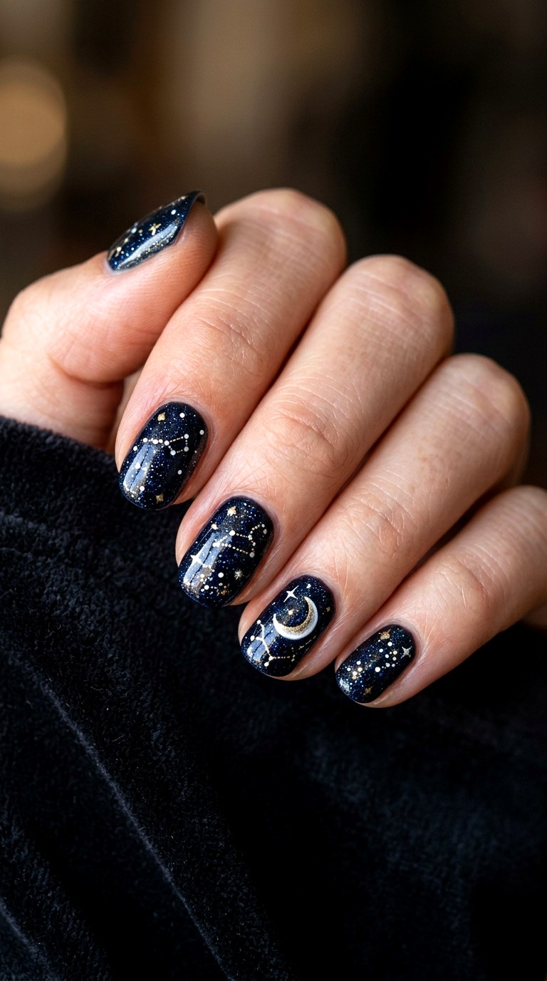 Midnight Starry Sky Nails - 24 halloween nail ideas