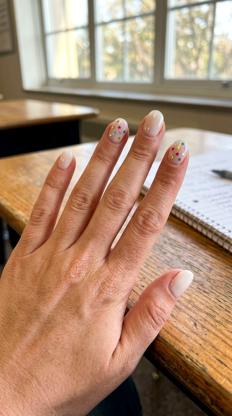 Milky Base With Tiny Stars - 23 back to school nail art inspiration ideas