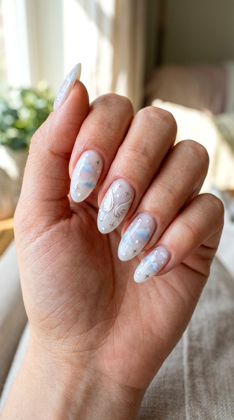 Milky Cloud Angel Nails - 23 handmade wish core nail ideas
