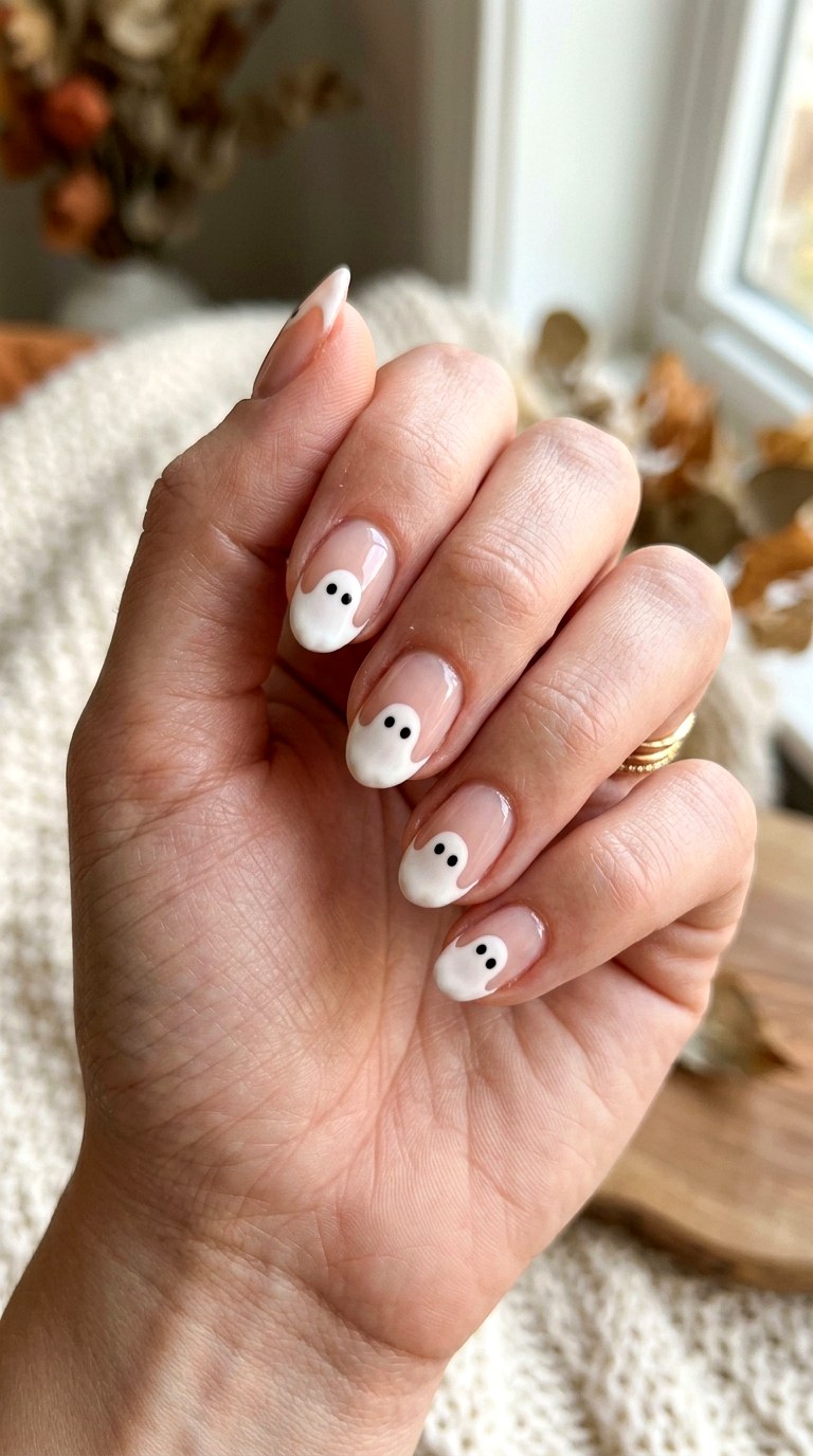 Milky White Ghost French Nails - 21 cute halloween nail ideas