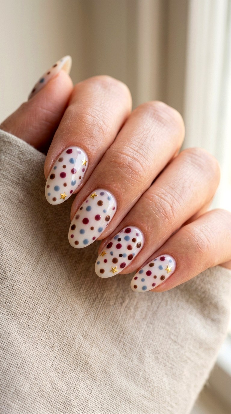 Milky White Star Confetti - 20 Star and polka dots Nail design ideas