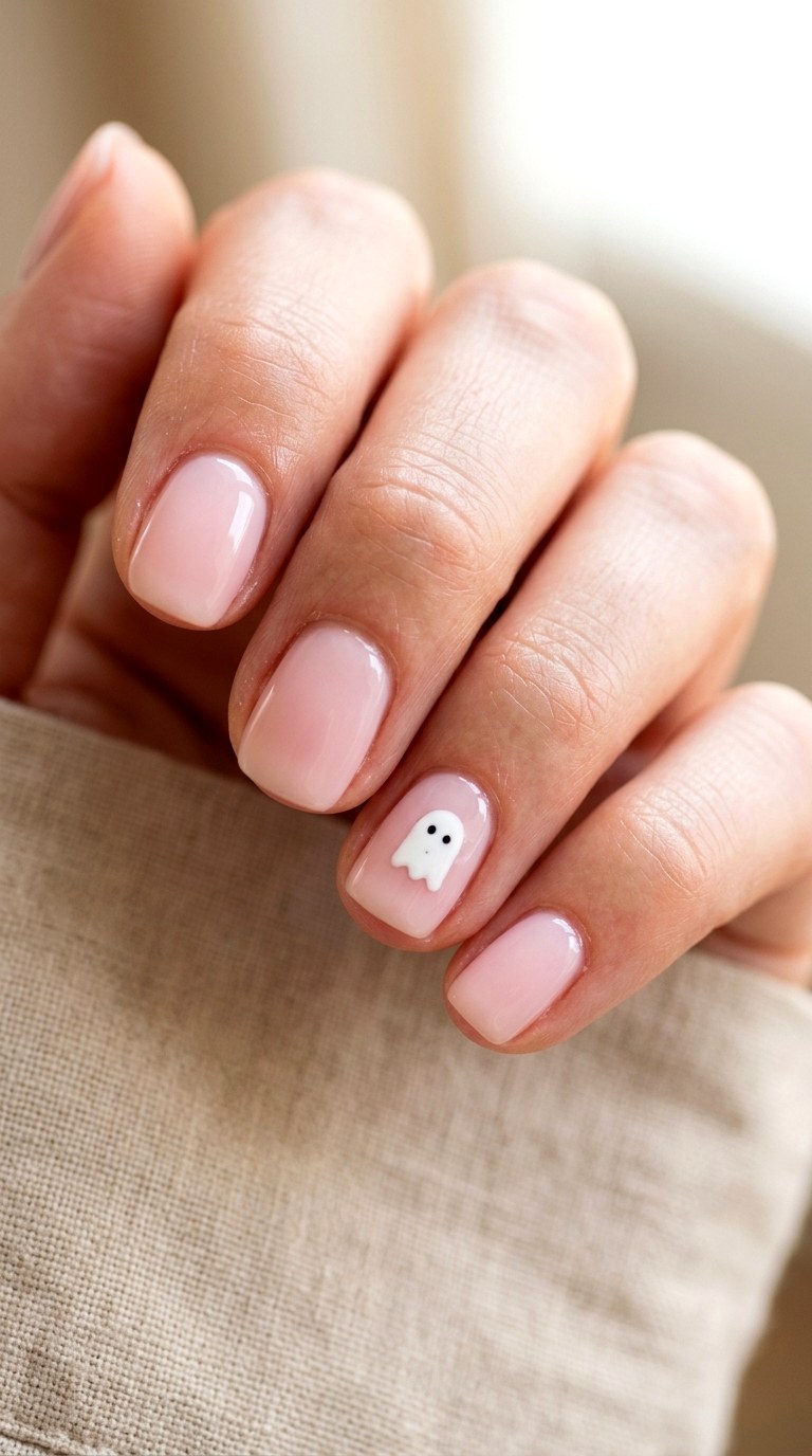 Minimal Ghost Accent Nails - 23 simple halloween nail ideas