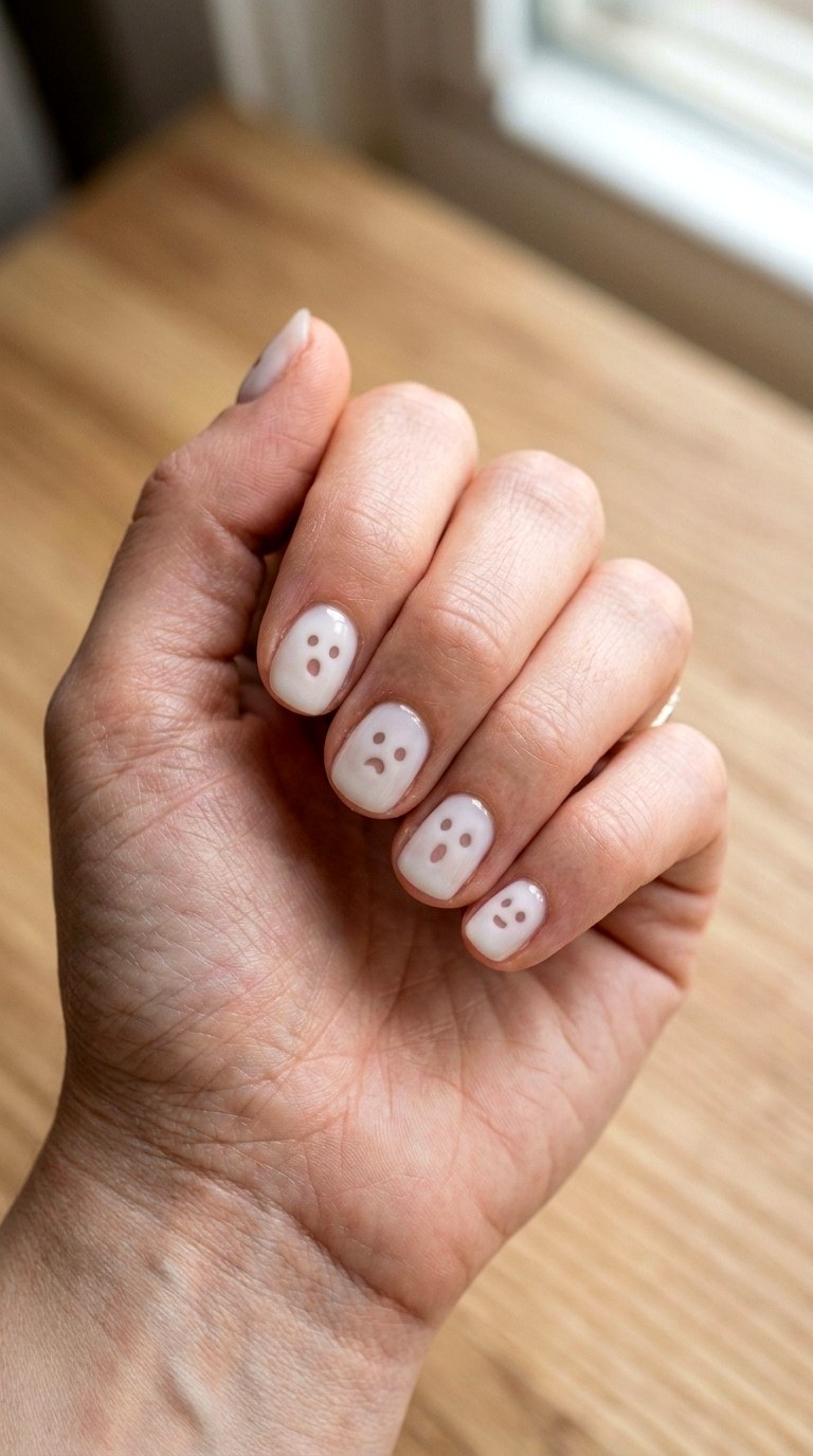 Minimalist Ghost Short Nails Design - 25 short halloween nail ideas