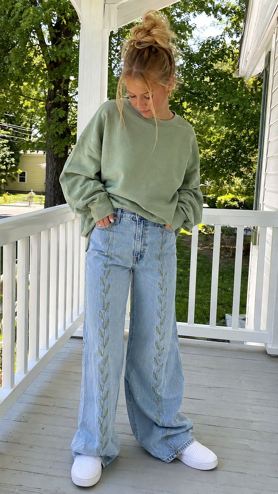 Minimalist Leaf Vine Designs Jeans - 24 acrylic painted wide leg jeans ideas