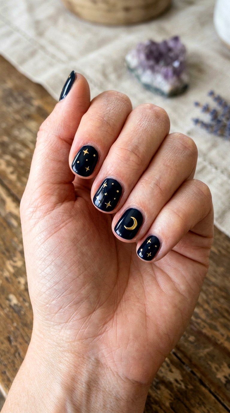 Minimalist Moon and Star Nails - 20 easy halloween nail ideas