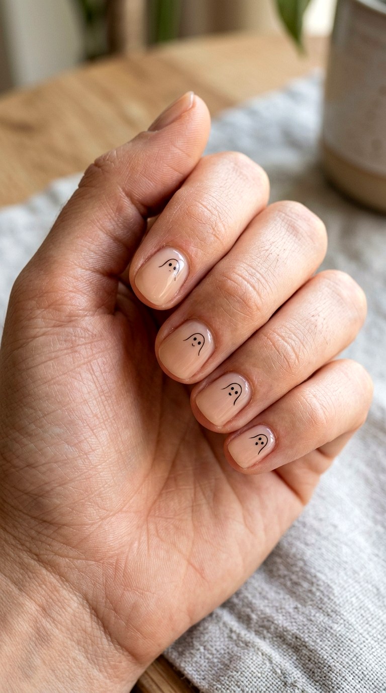 Minimalist Outline Ghost Face Nails - 22 ghost face nail ideas