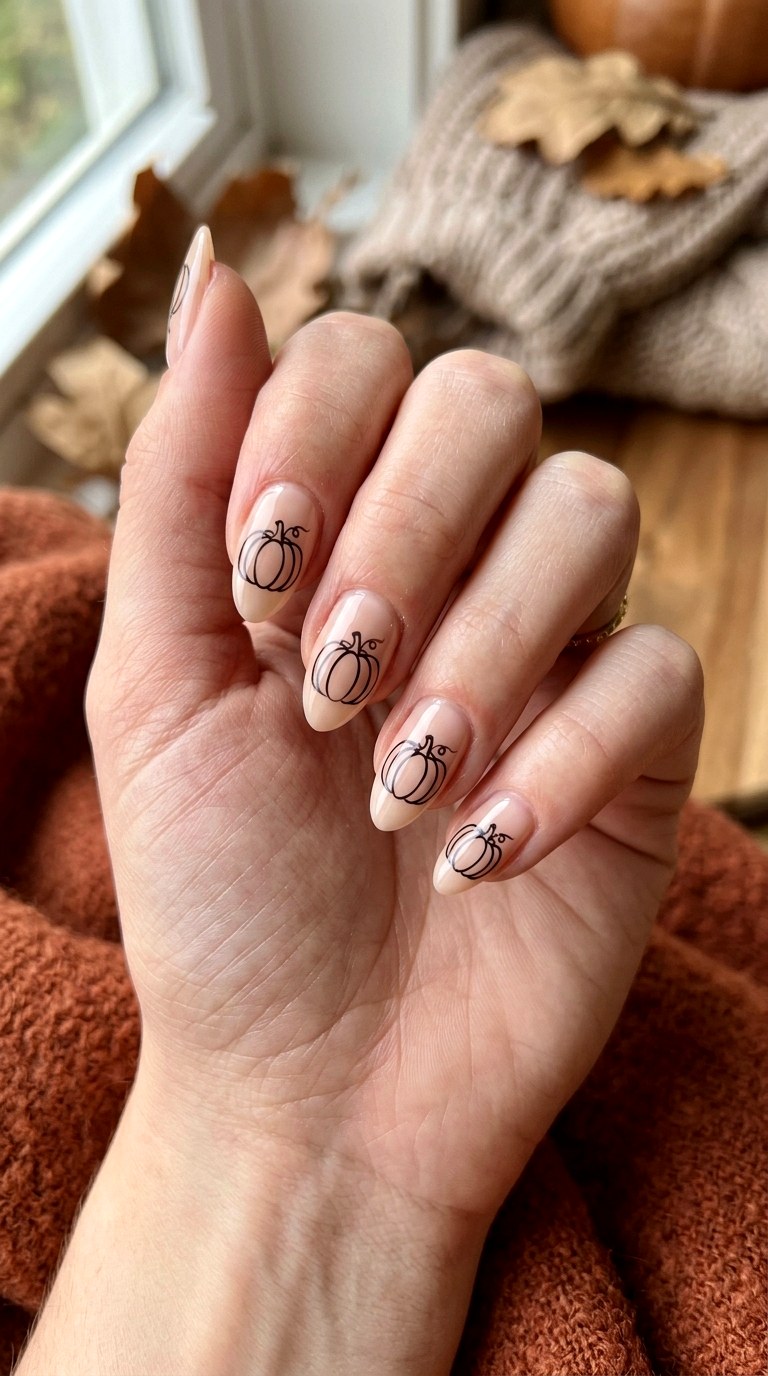 Minimalist Pumpkin Outline Nails - 23 simple halloween nail design ideas