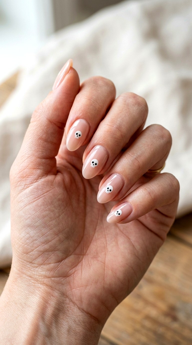 Minimalist Skull Halloween Nails - 21 halloween nail inspo ideas