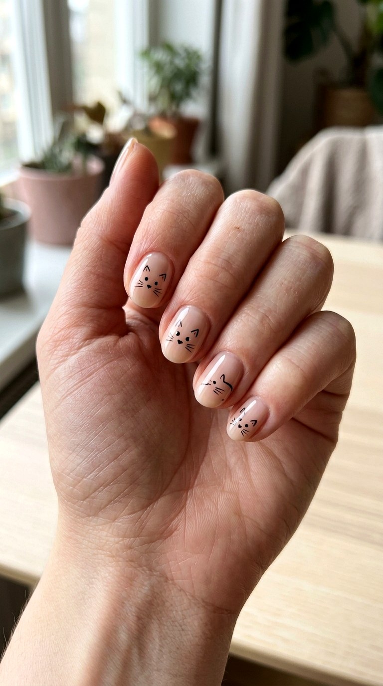 Minimalist Whisker Nails - 23 black cat short nail design ideas