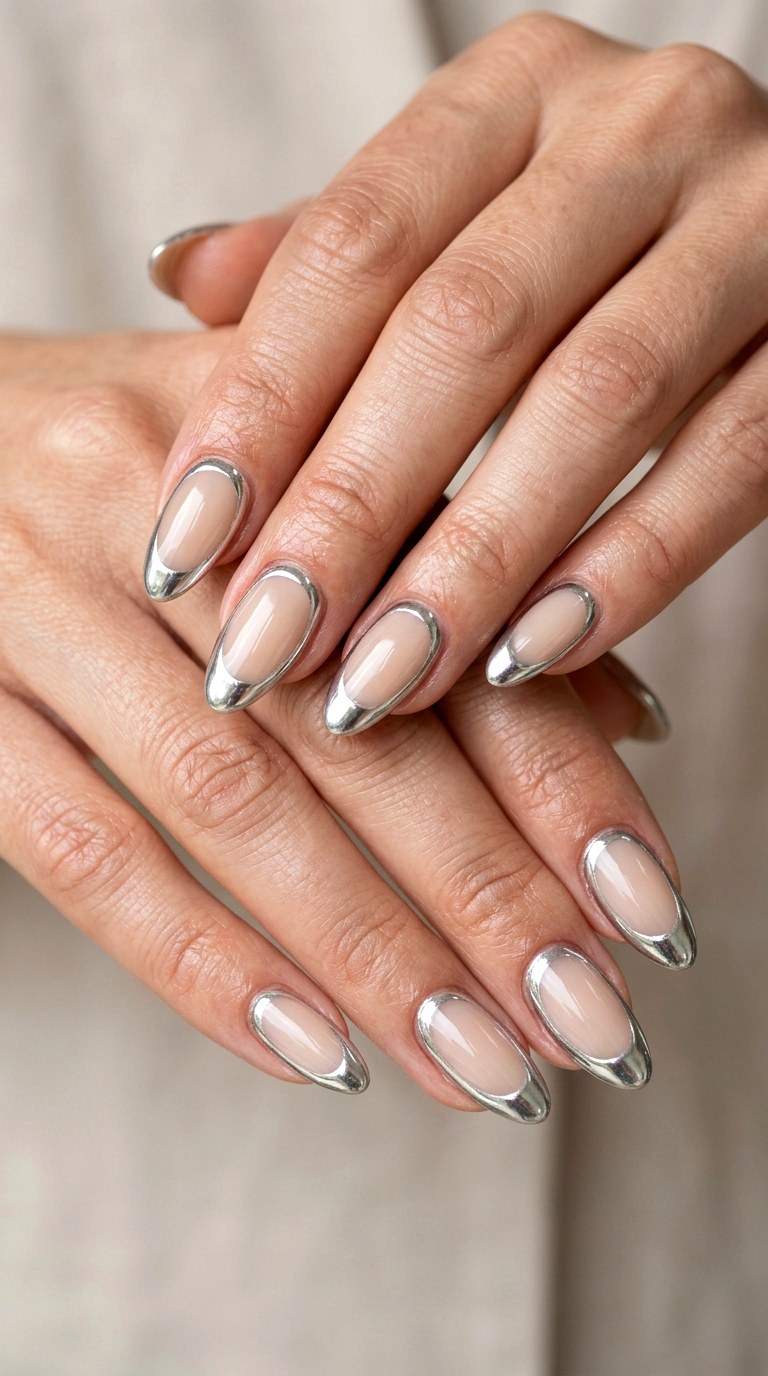 Mirror Silver Almond Frames - 20 luxury Chrome outline nail ideas
