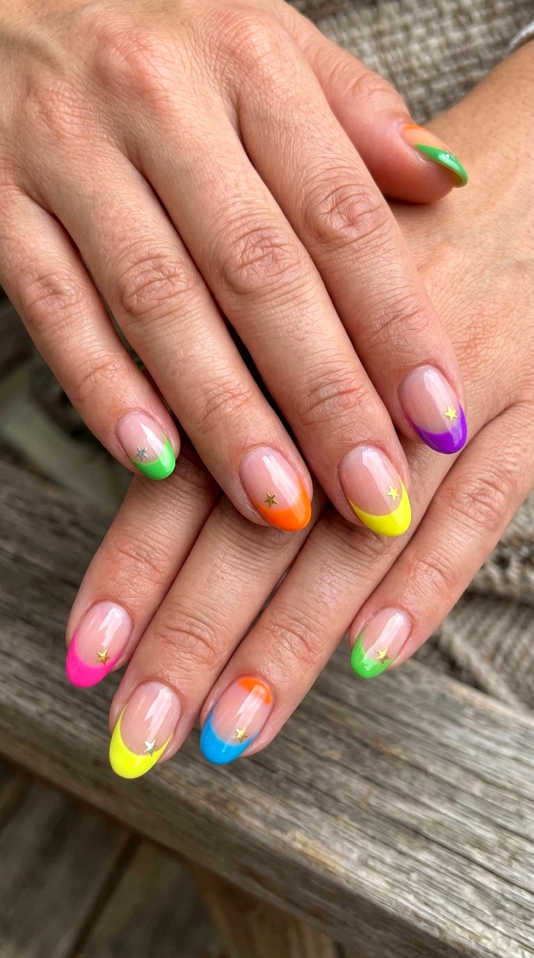 Mismatched Star French Mani - 22 colorful mix and match star nail ideas
