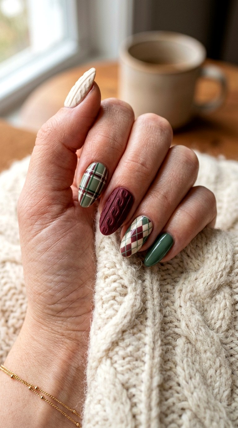 Mix and Match Sweater Nail Set - 24 winter sweater nails nail art design ideas