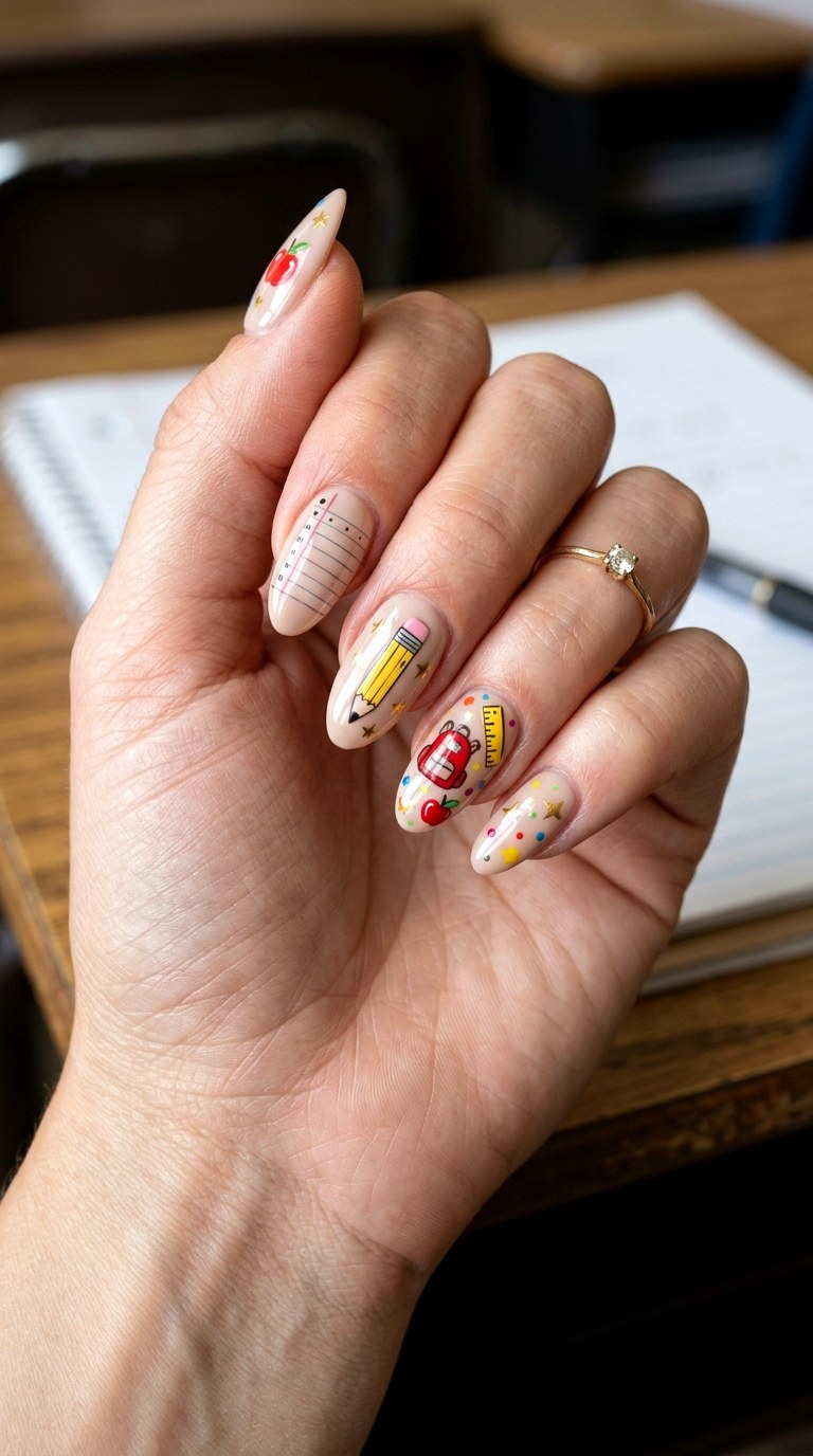 Mixed Back To School Icons - 23 back to school nail art inspiration ideas