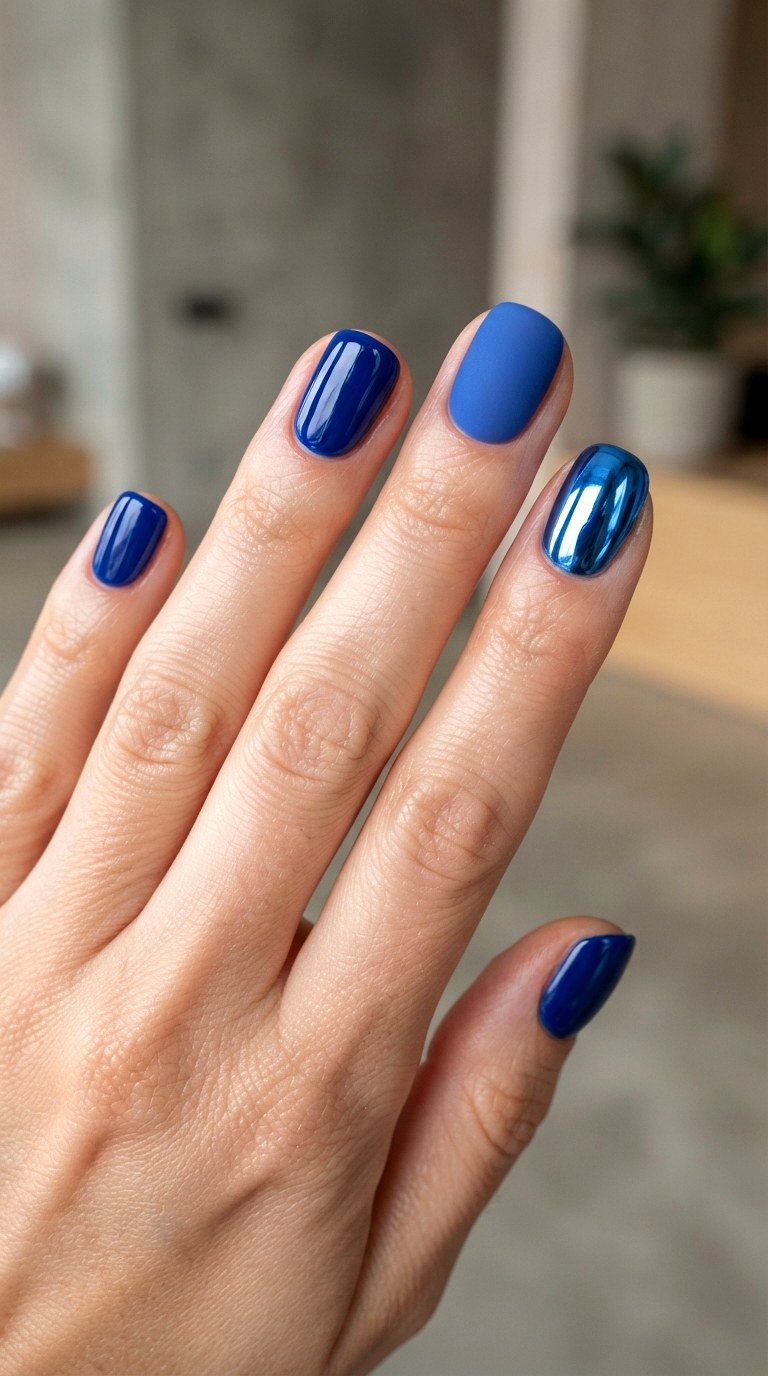 Mixed Blue Finish Manicure - 21 blue short nail art inspiration ideas