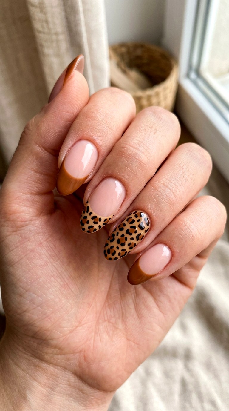 Mixed Cheetah French Manicure - 20 Modern cheetah print nail design ideas