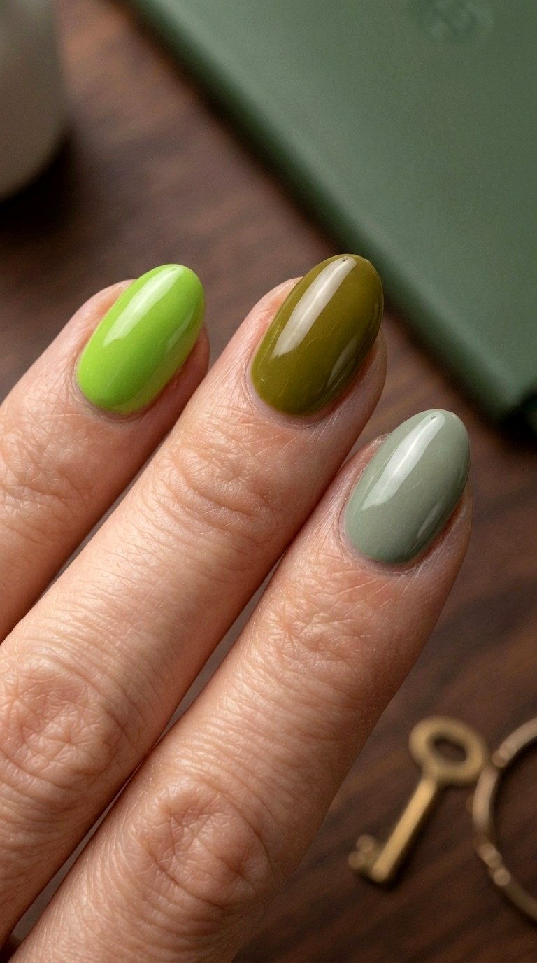 Mixed Green Skittle Nails - 24 Green Nail ideas