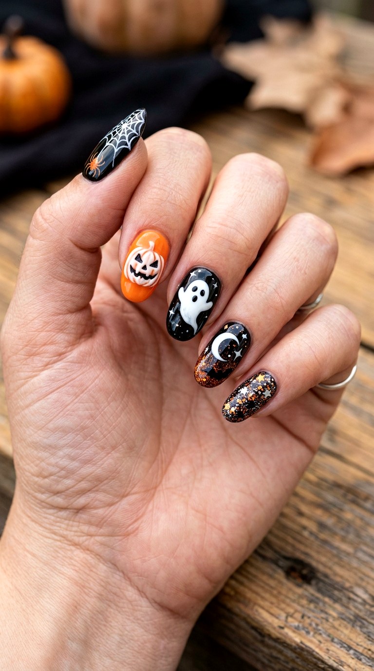 Mixed Manicure Halloween Nails - 24 halloween nail ideas