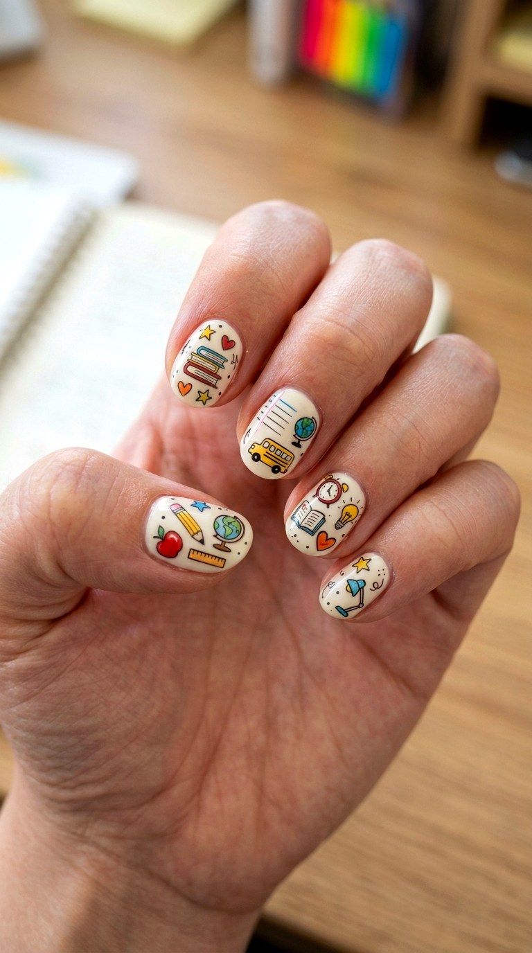 Mixed School Doodle Set - 23 first day of school nail ideas