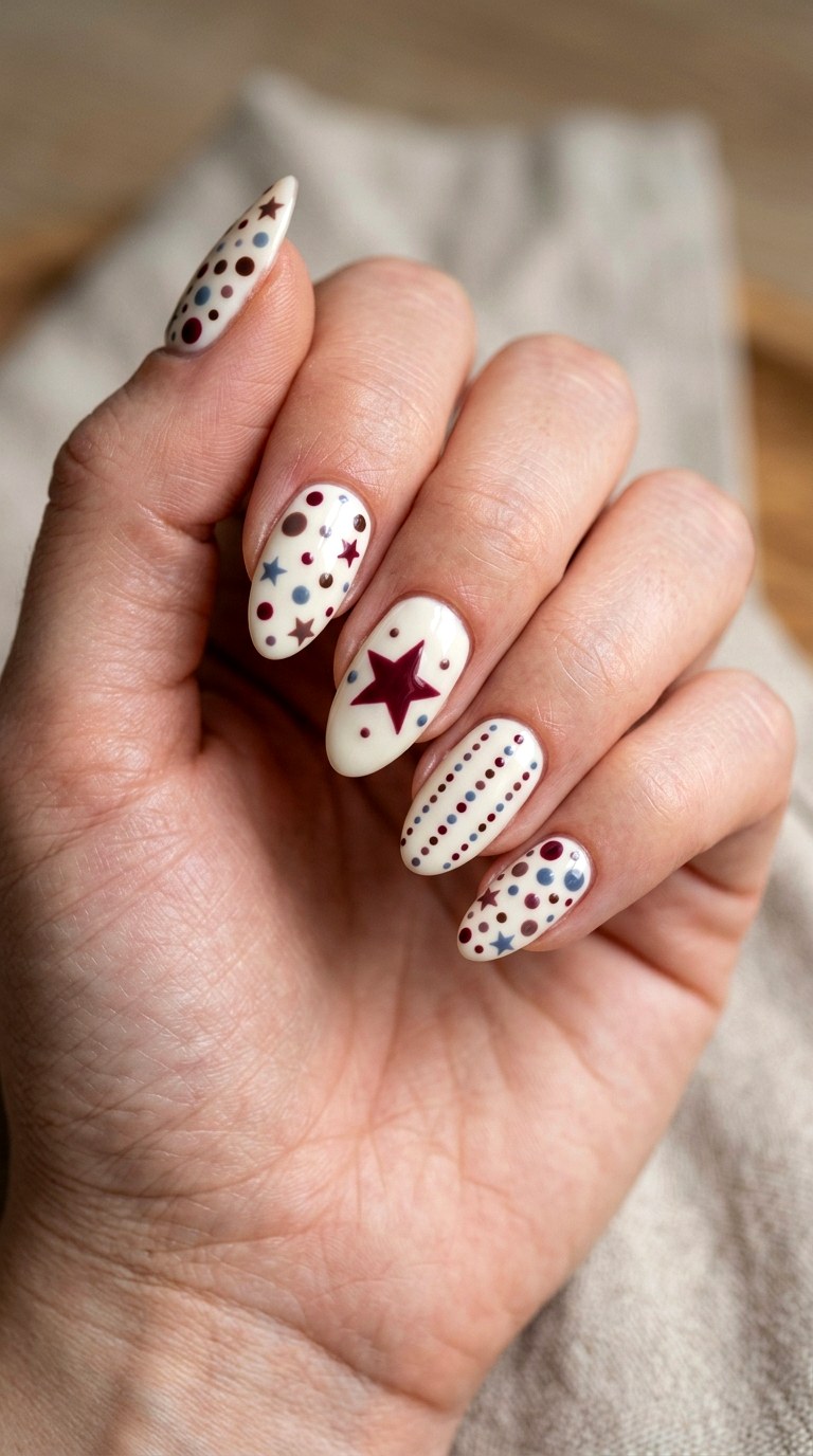 Mixed Size Polka Stars - 20 Star and polka dots Nail design ideas