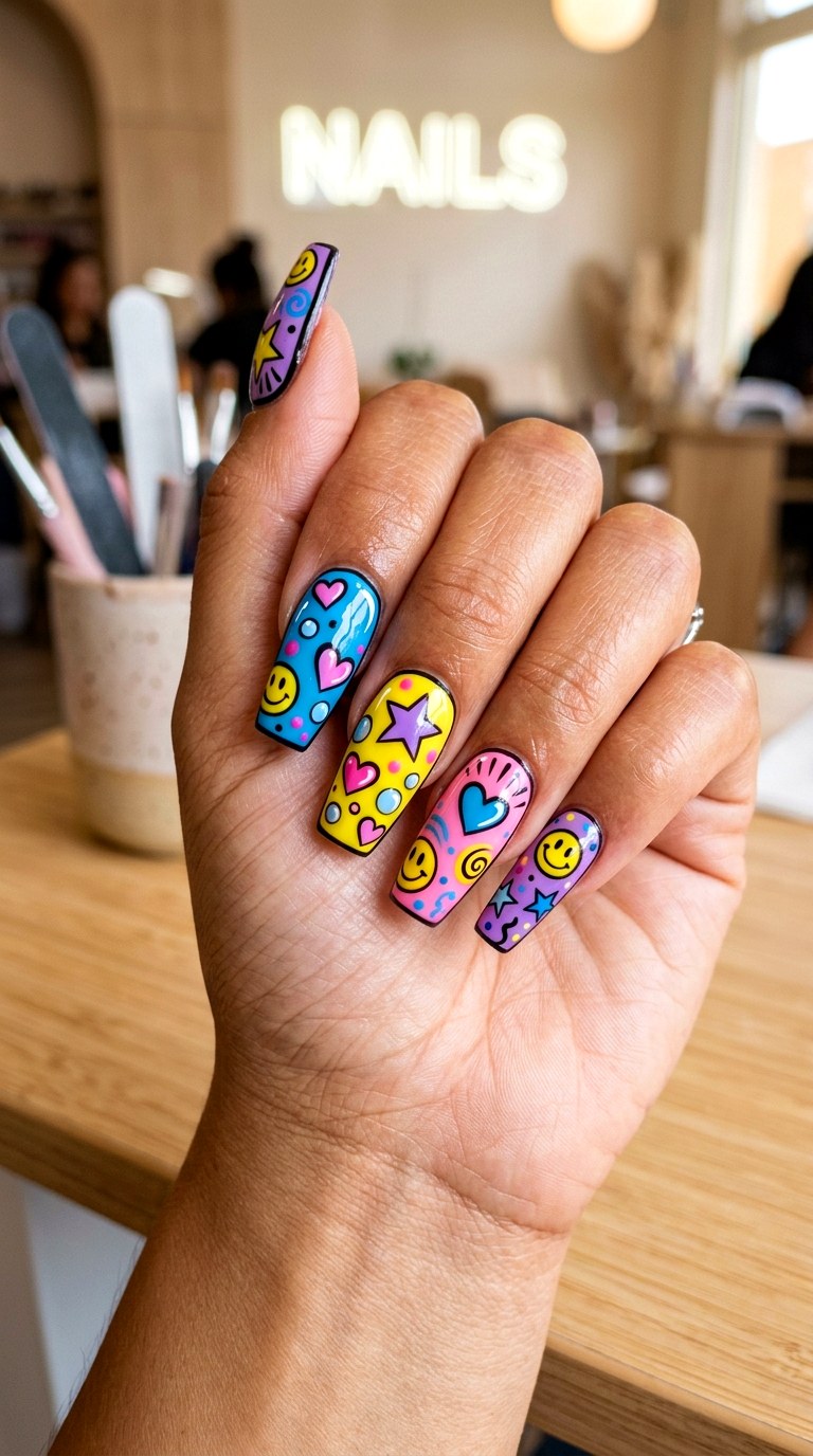 Mixed YK Comic Motifs - 20 Y2K comic nails design ideas