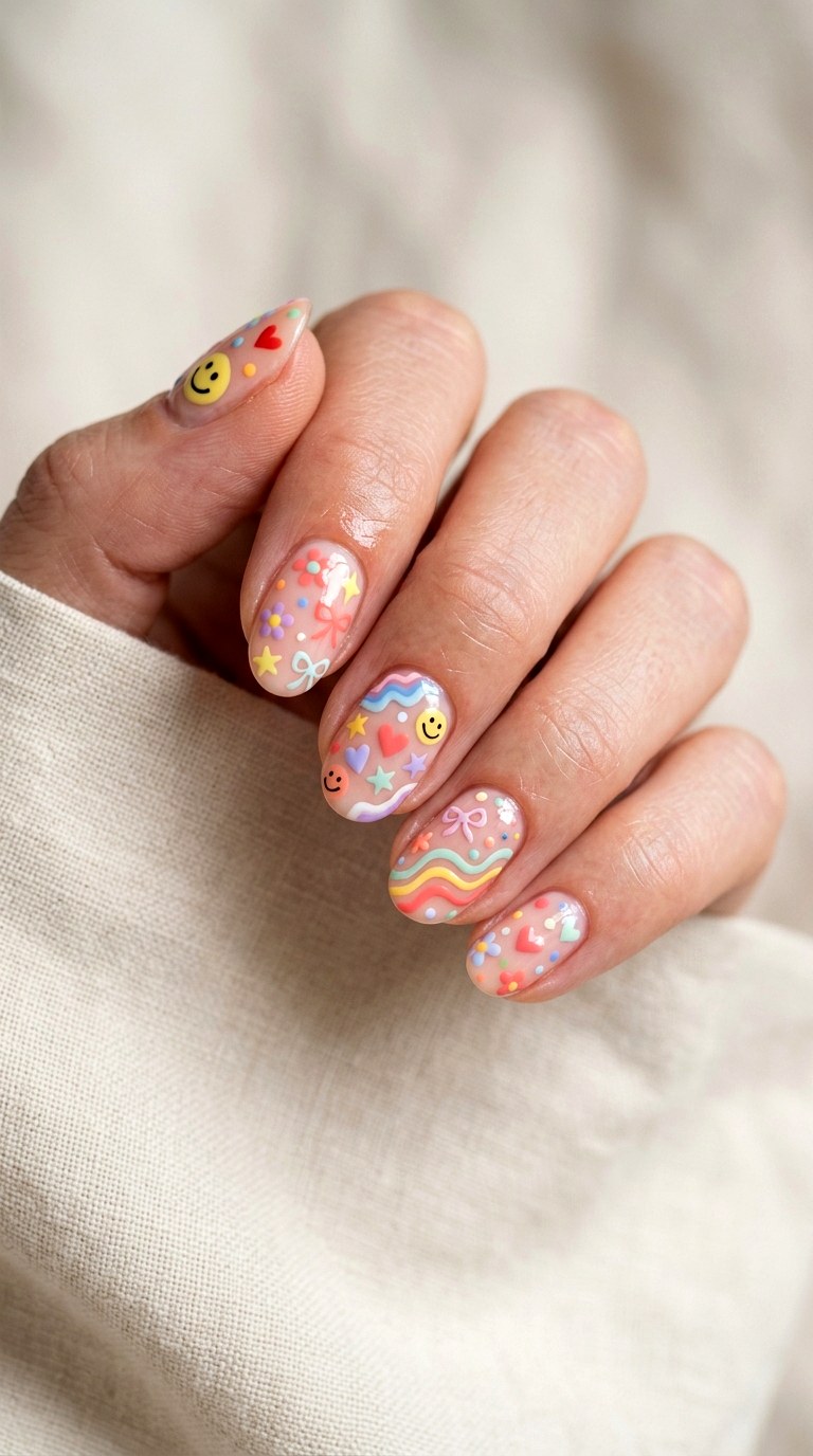 Mixed and Match Doodle Nails - 23 teen nail ideas
