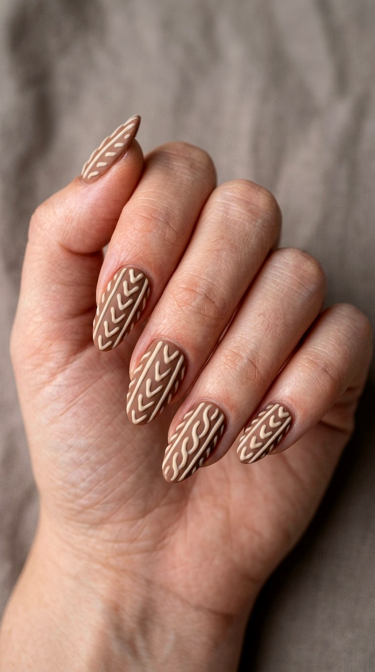 Mocha Mousse Sweater Nails - 23 sweater nails fall nail art design ideas