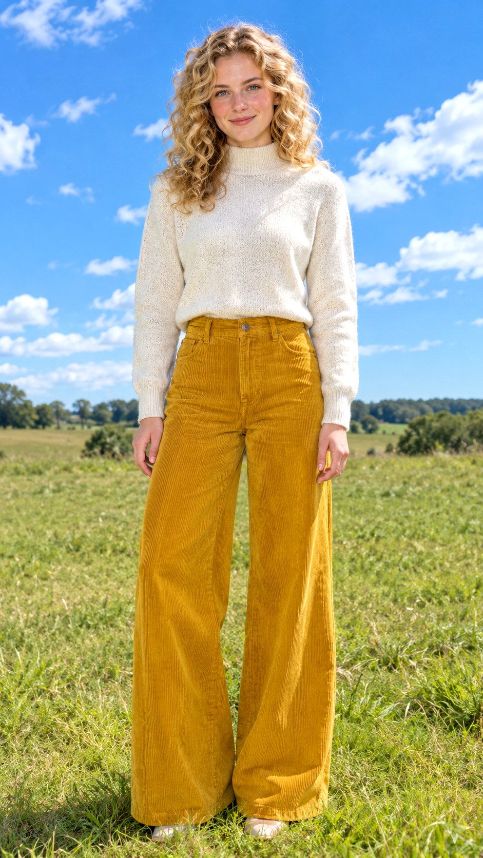 Mock Neck Pullover and Corduroy Pants - 25 cozy fall outfit ideas