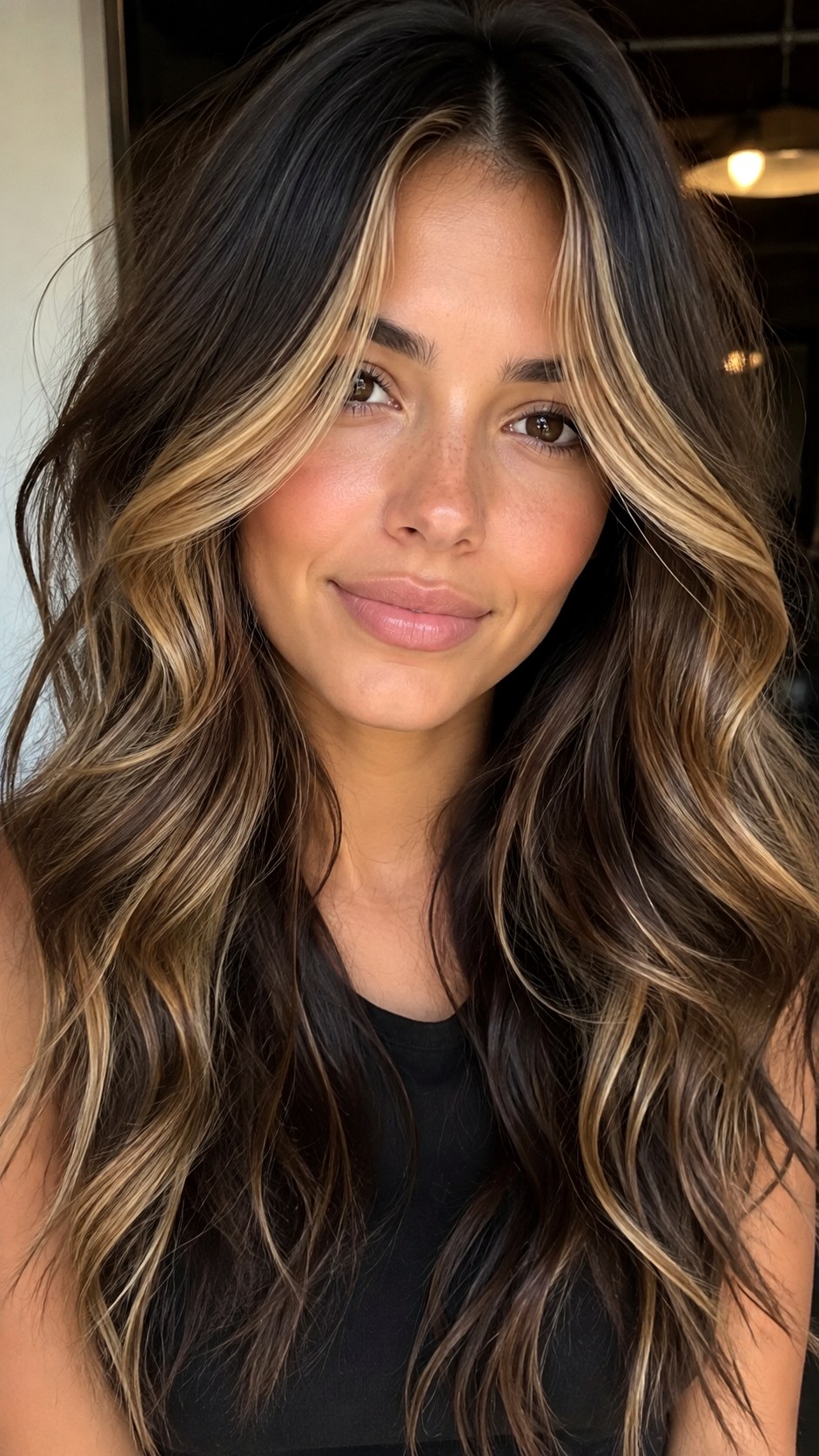 Money Piece Layered Waves - 25 Long Layers with Curtain Bangs Ideas